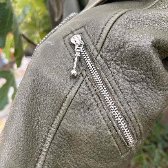 What Goes Around Comes Around Olive Jeather Jacket - Picture 5 of 7